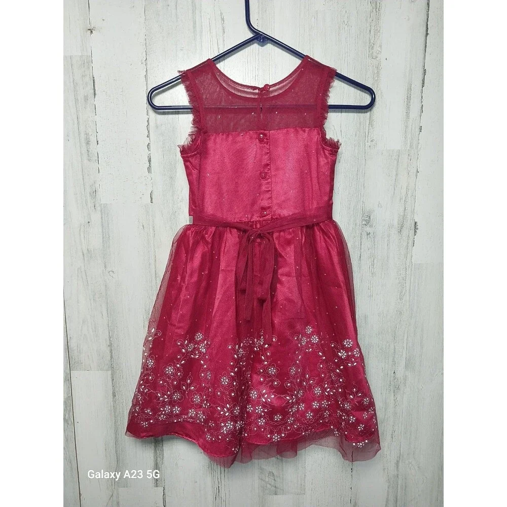 Jona Michelle Girls Sz 8  Red Dress w/  Silver Bling Floral